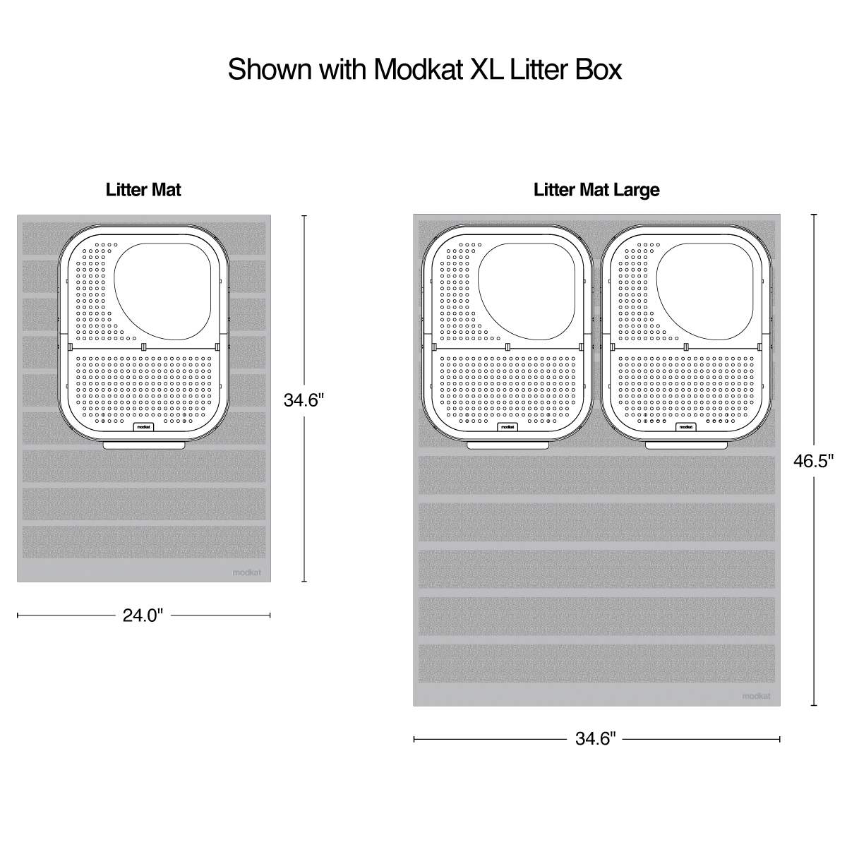diagram contrasting the large and XL sizes of the litter mats