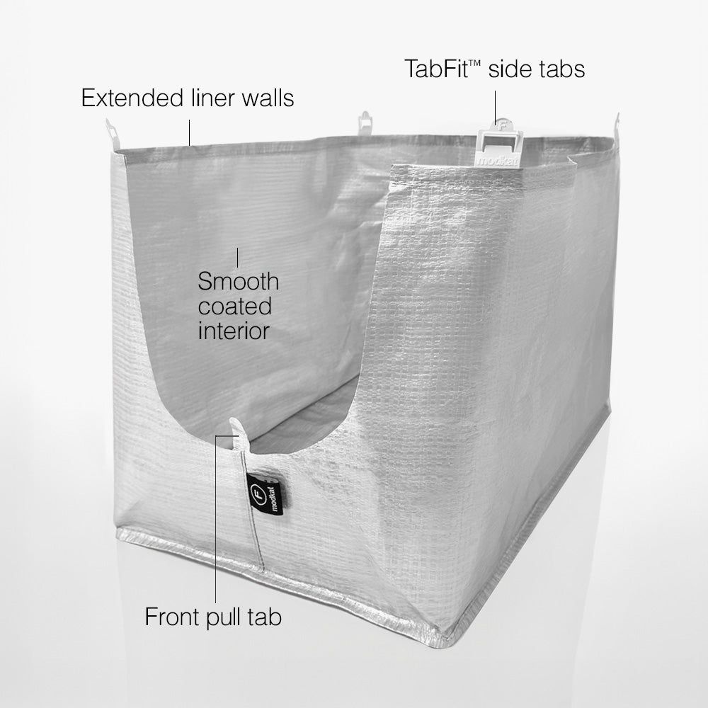 Type F Liner details. Taller overall height,TabFit connectors, coated interior, front pull tab for easy installation.