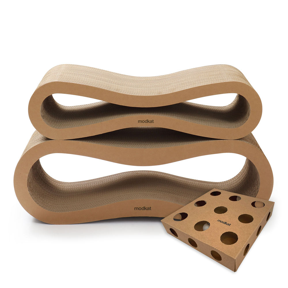 Scratcher Lounge Set and Three Cardboard Cat Toy Boxes