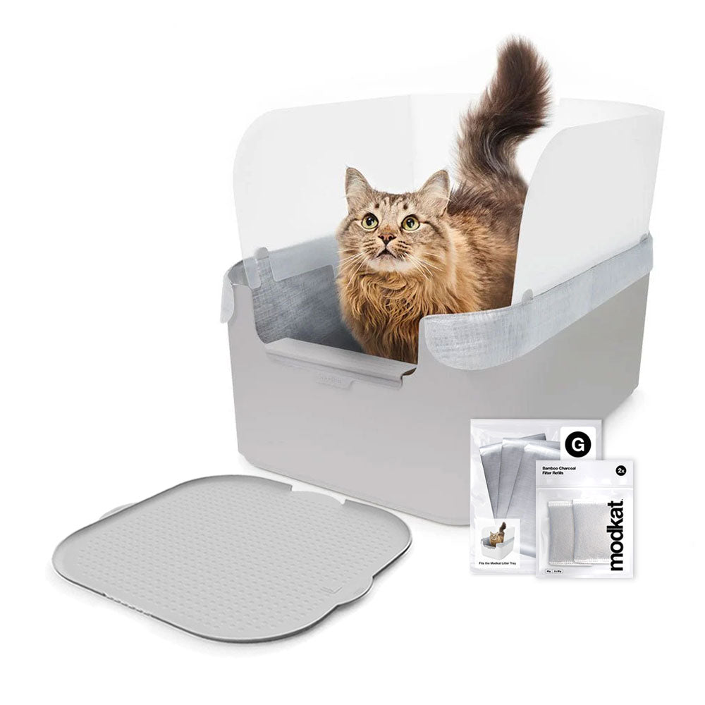 Gray Modkat Tray, Gray Katch Litter Mat and 3 additional Type G Liners